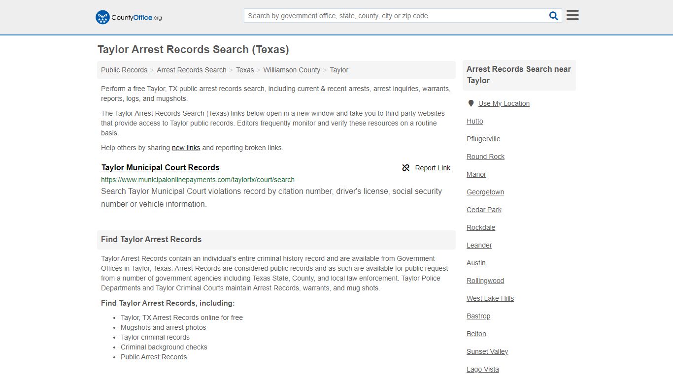 Arrest Records Search - Taylor, TX (Arrests & Mugshots) - County Office