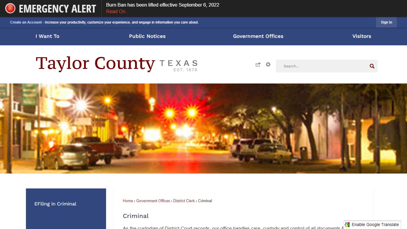 Criminal | Taylor County, TX - Official Website