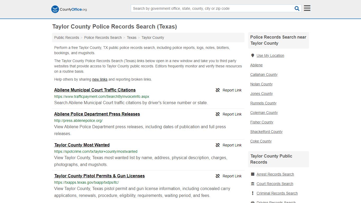 Police Records Search - Taylor County, TX (Accidents & Arrest Records)